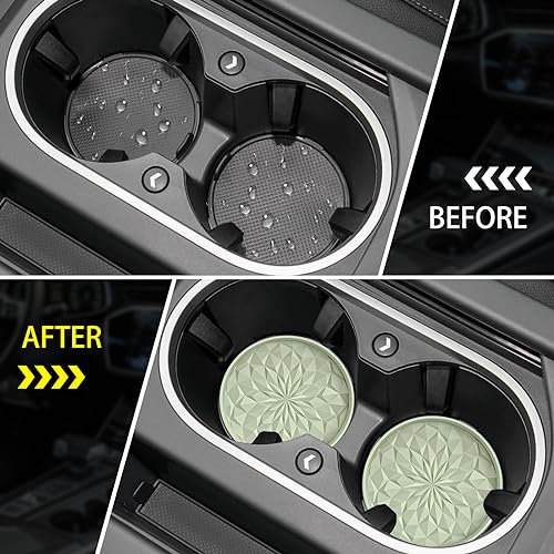 Image of ME.FAN Car Coasters for Cup Holders [4 Pack] - 2.75In Silicone Auto Mug Mats - Universal Non-Slip Recessed Car Interior AccessoriesDesert Sage