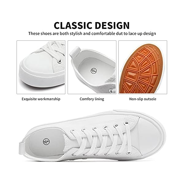 FRACORA Women's PU Leather Tennis Shoes Low Top lace up Casual Shoes Comfortable Fashion Sneaker