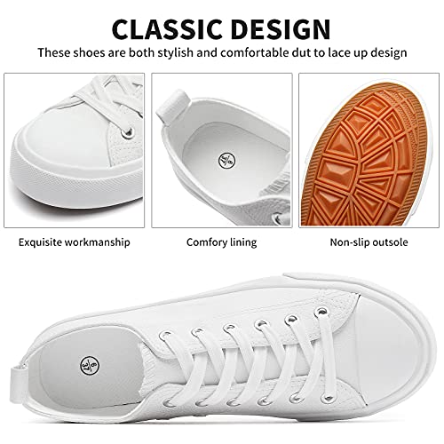 FRACORA Women's PU Leather Tennis Shoes Low Top lace up Casual Shoes Comfortable Fashion Sneaker3