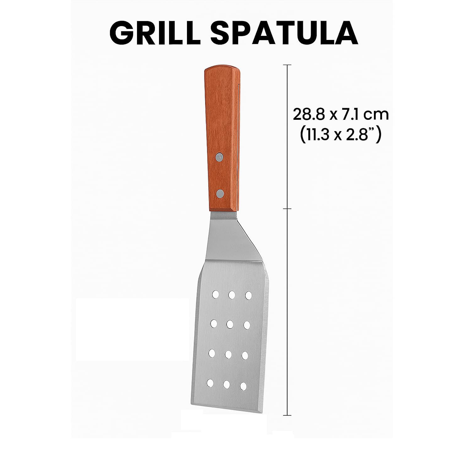 MaruHub Stainless Steel BBQ Griddle Spatula with Wooden Handle - Slotted Grill Turner & Meat Flipper Tool for Grilling, Cooking, Camping & Outdoor BBQ - Image 2 thumbnail