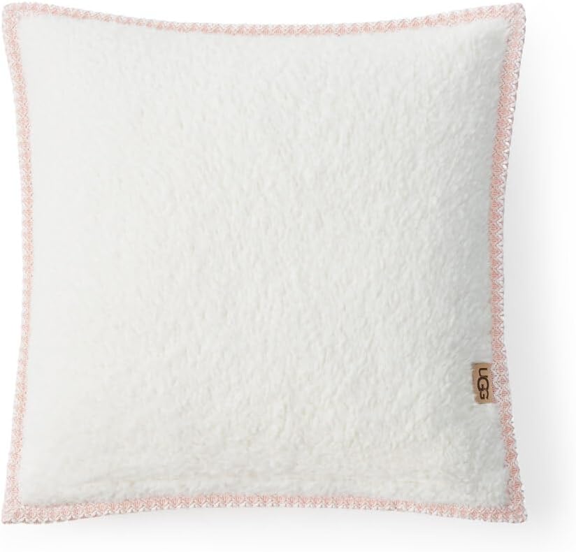 UGG Kirkwood Braid Fleece Decorative Throw Pillow – Soft Plush Accent Pillow with Down-Alternative Insert and Removable Pillow Cover for Home Sofa Living Room Decor, 20"x20", Pink Himalayan Salt