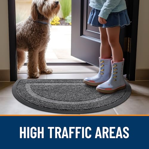 Image of OLANLY Half Circle Door Mat Indoor Outdoor Entrance Welcome, Waterproof All-Season, All-Weather Doormat, Sturdy Natural Rubber, Easy Clean Patio Porch Entryway Mat, 71x23, Black and White