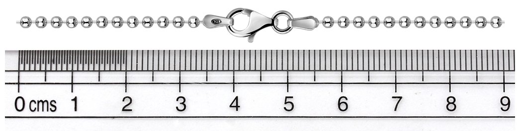 Łańcuszek kulkowy ze srebra próby 925 (szerokość 2 mm) łańcuszek na szyję srebrny łańcuszek bez wisiorka (długość 42 cm do 90 cm) 101061-0, Srebro szterlingowe, Bez kamieni szlachetnych