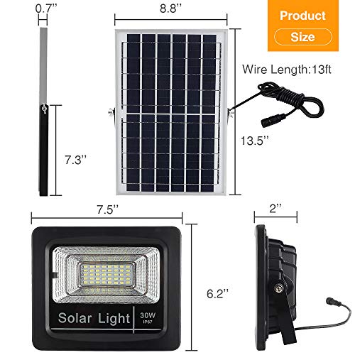 Yorklen 30W LED Solar Flood Lights Outdoor, Dusk to Dawn Solar Powered Street Light with Remote Control, 800 Lumen, IP67 Waterproof, for Yard, Garden, Garage, Pathway, Barn, Street (Cool White)