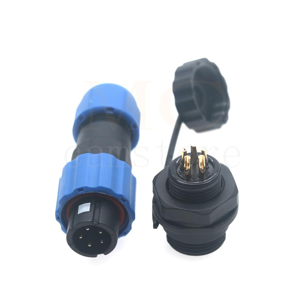 SD13 IP68 1-7 PIN Waterproof Power Connector, High Voltage Circular Industrial Electrical Cable Wire Connector Plug, Rear Nut Panel Socket (3, Rear nut Male Plug, 5pin)