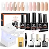Modelones 8-in-one Builder Nail Gel Kit, 6 Colors All Seasons Nude Builder Gel with Mini Nail Lamp & Forms, Base Top Coat, for Extension Strengthener in a Bottle