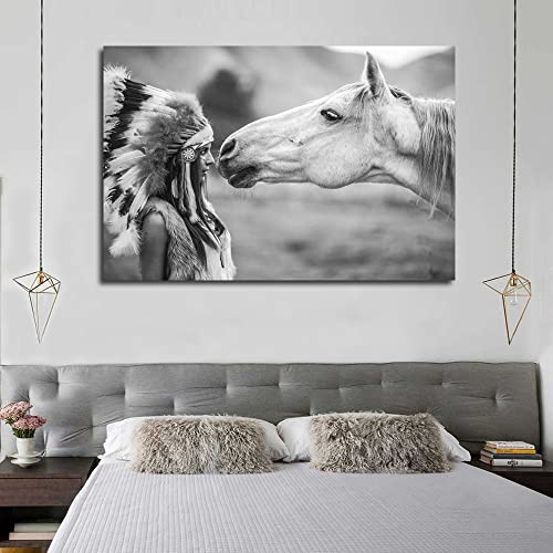 Lixi Beautiful Headdress Tribal Native American Indian Girl And Horse Poster Decorative Painting Canvas Wall Art Living Room Posters Bedroom Home Decor Prints 16X24Inch(40X60Cm) #TOP7