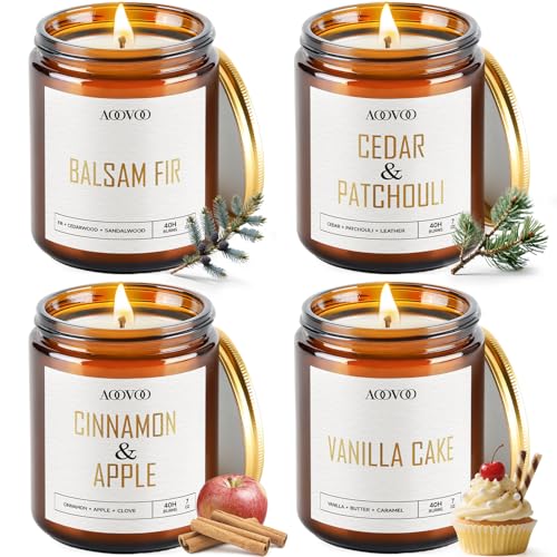 Image of AOOVOO Christmas Candle Set - 4PC Scented Candles, 28 oz Soy Candles, Soy Candle for Home Scented, Balsam Fir /Cedar&Patchouli /Cinnamon&Apple /Vanilla Cake