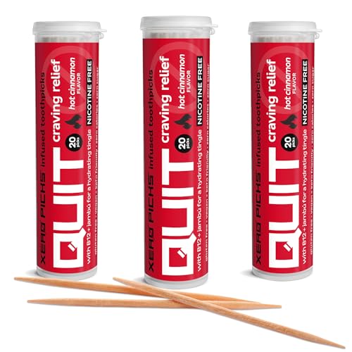 Image of Xero Picks Infused Flavored Toothpicks to Help Quit Smoking - Nicotine Free - 60 Picks (3 Packs) (Hot Cinnamon) Non-GMO Kosher Vegan