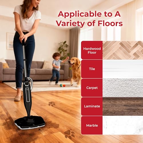 Image of Rosewill 11-in-1 Steam Mop, 260F Handheld Steam Cleaner, 1200W Detachable Steam Mops for Floor Cleaning, Removable Tank, Multi-Purpose Steamer for Hardwood, Tile, Grout, Furniture - Black