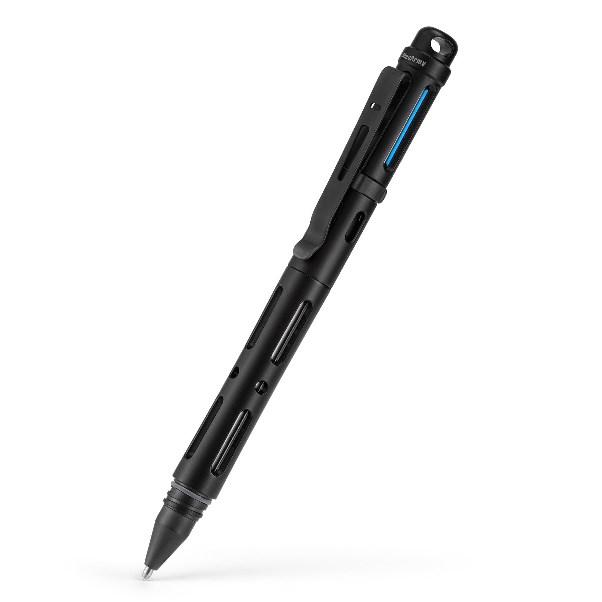 MecArmy TPX25 Titanium Luxury Pen, Edc Keychain Pen with Unique Anti-Tilt Shell Fluorescent Bar Pocket Clip for Office Writing, Waterproof Multitool with Glass Breaker for Emergency gifts (PVD Black)