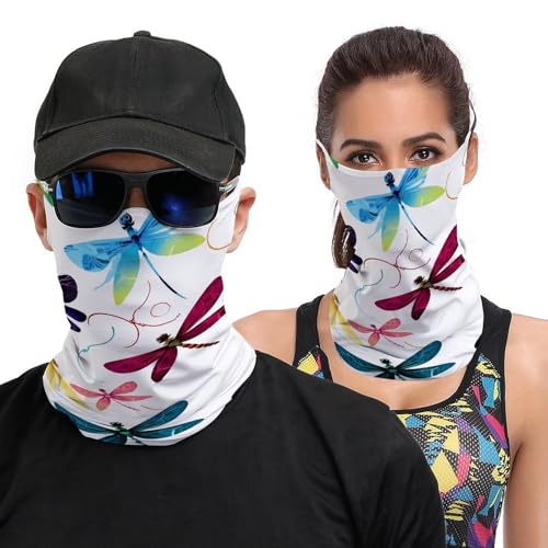 Neck Gaiter Colorful Dragonfly Face Mask for Travel Face Cover Scarf for Men Women Elastic Headbands Wind-proof Bandana for Skiing Fishing Hiking Cycling