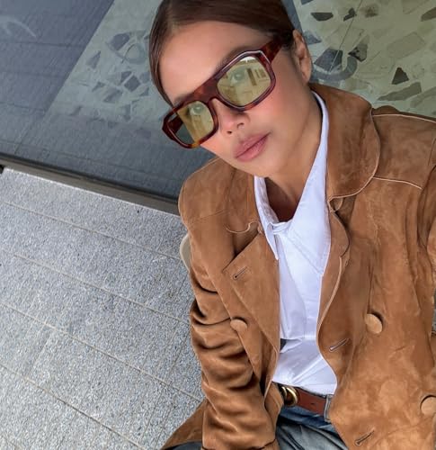 SDINM Trendy Square Aviator Sunglasses for Women Men Retro Tinted Thick Chunky Frame Sun Glasses Shades3