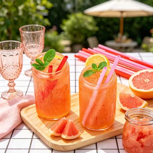 50 pitillos plásticos desechables en forma de corazón rojo y rosa miniatura 5