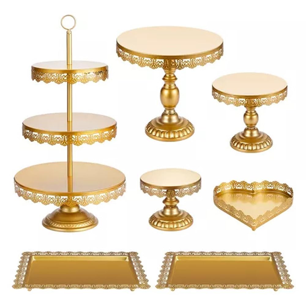 YIWEOG 7-teiliger Kuchenständer aus Metall, Desserttisch, Cupcake-Halter, Kuchen-Serviertablett, Präsentationsturm für Hochzeit, Party, Geburtstag, Jahrestag