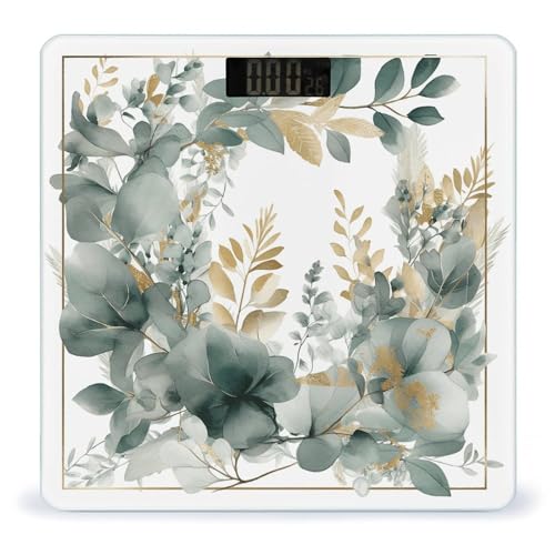 Báscula digital de cuerpo con hojas verde y dorado miniatura 1