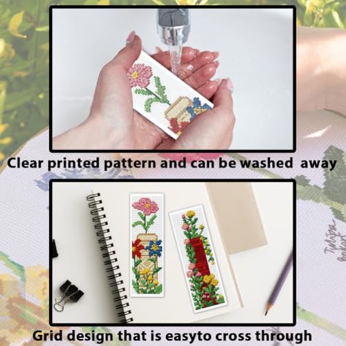 Image of ACRNIGHEET 6PCS Cross Stitch Bookmark Kit for Beginner Stamped Cross Stitch Kits for Adults Book & Flowers DIY Embroidery Bookmark Kits Needlepoint Kit with Instructions Craft Gift 8.5''x3'' 11CT