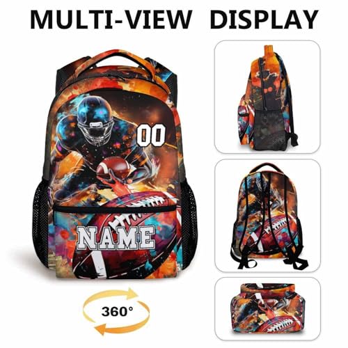 Backpack for Boys, Custom Football School Backpacks with Name for Kids Age 6-18, Sports Bookbag for Primary, Middle High Senior School College, 17 Inch Large Capacity Schoolbag Gifts4