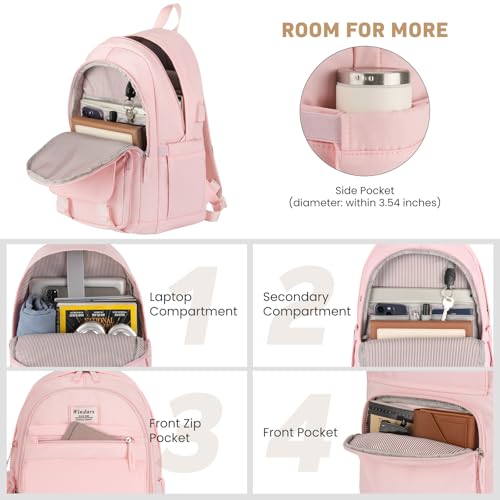 Image of WINDARS School Backpack for Teen Girls, Cute College Backpacks for Women Students Aesthetic Bookbag Large 15.6 Inch Laptop Bag Middle School Travel Back Pack (Pink)