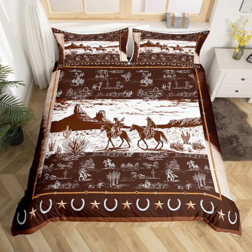 Housse de couette Ouest lit double thème cow-boy literie enfant marron - 2