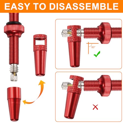 HARFINGTON 2pcs Tubeless Valve Stems 60mm Aluminum Alloy Tubeless Valve Removal Caps con 4 Agujeros Súper Ligeros Sin Fugas Duraderos Compatible con la Mayoría de Llantas Tubeless para Bicicleta, Rojo miniatura 4