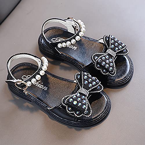 Girls Summer Princess Shiny Pearl Bow Knot Shoes for Kids Children Slide Sandal (Black, 18-24 Months)3