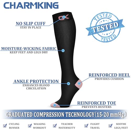 Image of Compression Socks (7 Pairs), 15-20 mmhg is BEST Graduated Athletic & Medical for Men & Women, Running, Flight, Travel, Nurses, Pregnant - Boost Performance, Blood Circulation