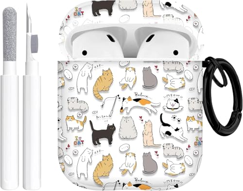 Image of for Airpods 2nd Generation Case, Cute Cool Kitty Cat Pattern Protective TPU Soft Cases for Airpods Case 2nd /1st Gen, Shockproof for Airpods Cases Men Women with Cleaner Kit & Keychain