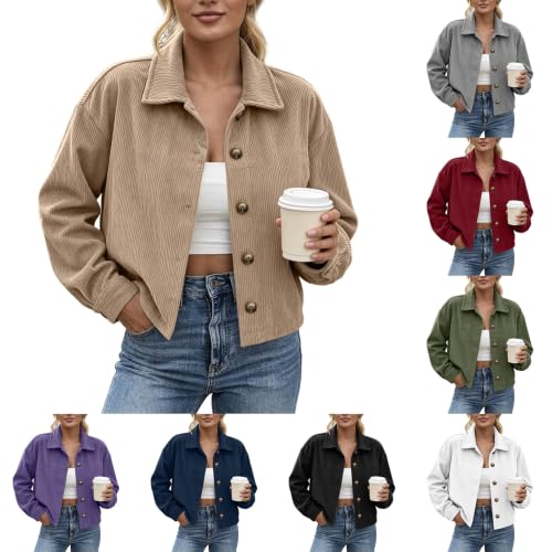 Gumipy Womens Corduroy Jacket Button Up Cropped Long Sleeve Fall Cardigans - image 1