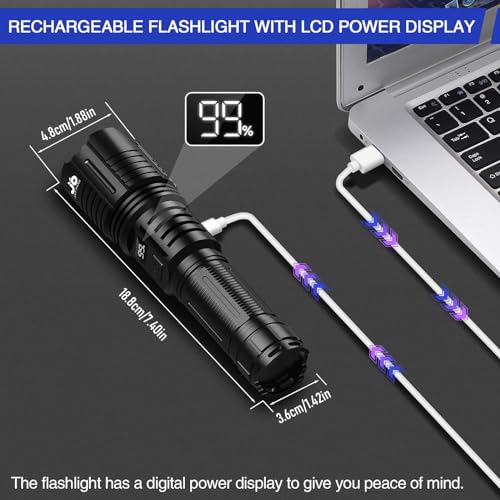 Image of JAY-PARK Rechargeable Flashlights 10000 Lumen, LED Flashlight with Digital Power Display and Zoomable, Flashlights High Lumen Super Bright Long Distance for Camping, bushcraft, Outdoor