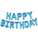 Happy Birthday Balloons, Aluminum Foil Banner Balloons for Birthday Party Decorations and Supplies (Blue)