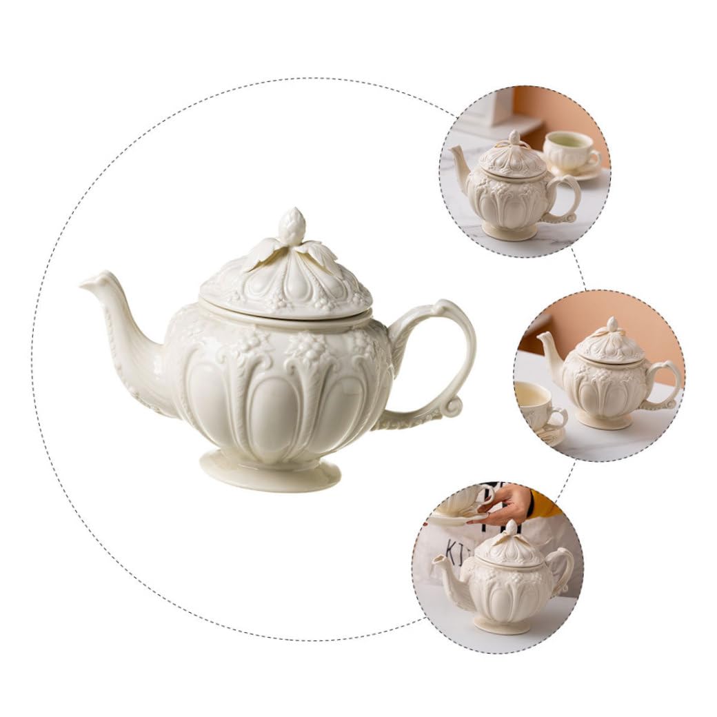 LABRIMP Ceramiczna Brytyjska Kawiarka z Wygodnym Uchwytem Odpornym Wysoką Temperaturę Styl Vintage z Tłoczonym Wzorem Idealna Do Parzenia Kawy i Herbaty Domu i Biurze