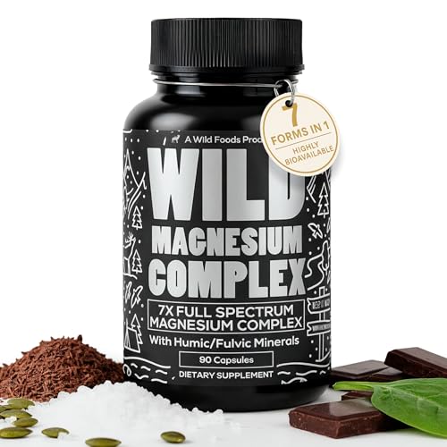 Wild Foods Magnesium Complex Supplement with 7X Forms 90 Capsules | High Absorption Full Spectrum Easy Digestion | 500mg Glycinate Bisglycinate Malate Orotate Citrate Taurate