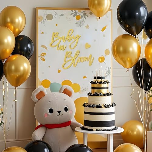 Image of Gold Baby in Bloom Sign for Baby Shower- Large Glitter Felt Letters for Baby Shower Banner Arch Backdrop Gender Reveal Girl or Boy Theme Pregnancy Announcement Party Wall Decorations