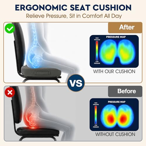 Image of TushGuard Seat Cushion - Memory Foam Sitting Pillow for Office Chair, Car Seat, Airplane, Bleacher - Sciatica & Hip & Coccyx Pain Relief Desk Chair Cushion for Long Sitting Office Workers, Car Drivers