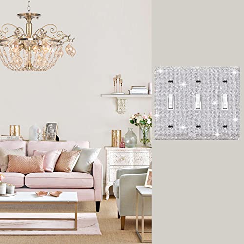 Image of Shiny Silver Rhinestones Outlet Covers Switch Plate Covers Decorative Rhinestones Light Switch Cover 3 Gang Switch Plates And Outlet Covers