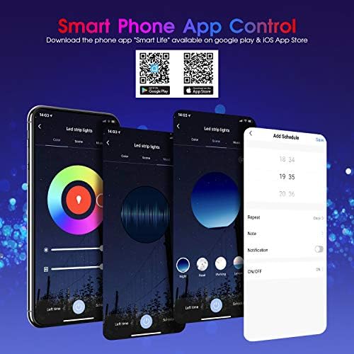 TASMOR LED Strip Lights with Remote, 20M Music Sync Color Changing RGB Light Strips, 40 Keys Remote Control & APP Wireless Controller, Timing Schedule, DIY Colors LED Lights for Bedroom Kitchen Party