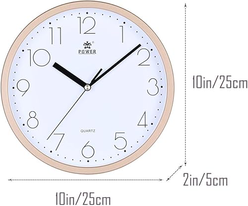 Miniatura 9 de LAIGOO Reloj de pared moderno de 10 pulgadas, decorativo, sin tictac, movimiento de cuarzo silencioso, funciona con pilas, reloj analógico redondo