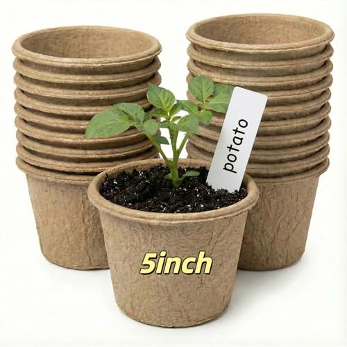 Vayantgo 20 Packs 5 Inch Peat Pots with 20 Pcs Plant Labels Biodegradable Seedling Pots with Drainage Holes Nursery Pots Breathable Plant Containers Seed Starter Kit for Vegetables Flowers