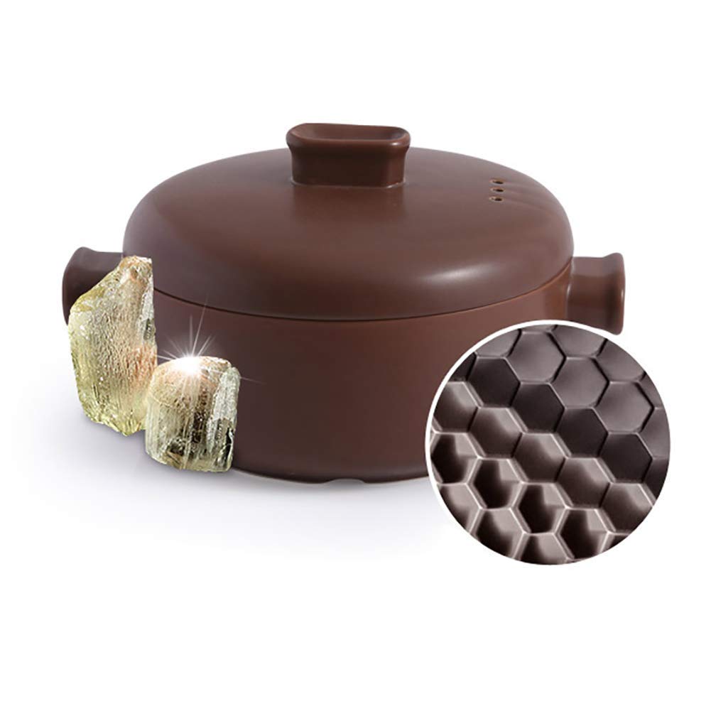 Casseruola in Ceramica con Coperchio a Vapore e Due Manici Impilabile. Pentole in Terracotta Marrone Resistenti al Calore 1,58 Litri