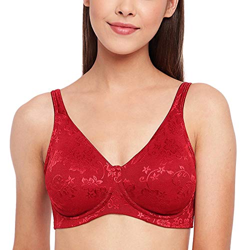 EnamorPlunge Neck, Power Jacquard Lift, Women's Everyday Cotton-Rich Lined Full Support Minimizer Bra - All Day Comfort, Non-Padded, Wirefree, High-Coverage - F135