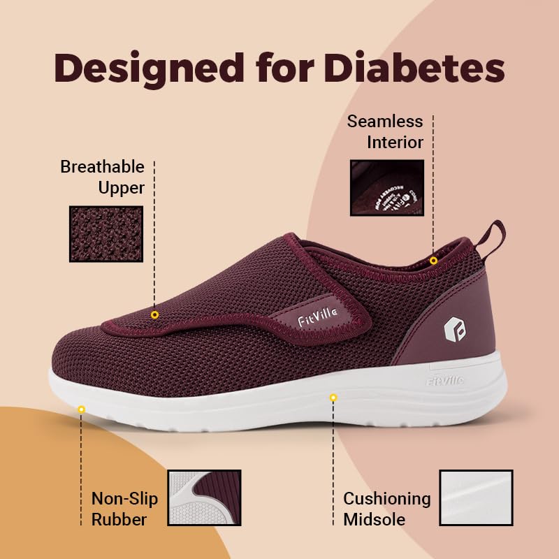 Image of FitVille Diabetic Shoes for Women Extra Wide Walking Shoes Slip-On Orthopedic Shoes with Adjustable Strap for Swollen Feet Neuropathy - EasyTop Wings V2