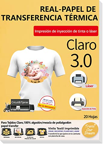 La Mejor Selección de Imprimaciones los preferidos por los clientes. 42 TransOurDream Papel de transferencia para textil 3.0 (20 hojas 8.5x11'') papel de transferencia para camisetas, fácil de usar,Compatible con impresoras láser de inyección de...