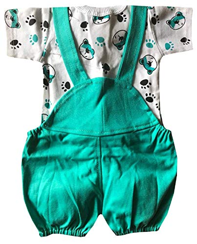 Image of Tendercare baby boy & baby girl half sleeves printed cotton dungaree set with Tshirt (0-2 year, pack of 1),(check size chart) (SEA GREEN, 12-18 MONTHS)