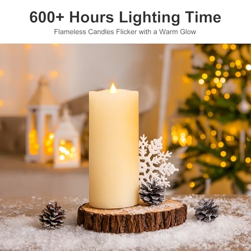 Image of 1PCS, 3 x 7 inches Flameless Candle with Remote Control, 3D Flickering Wick, Real Wax, Battery Candles,with Timer,Battery Powered Candles,for Holiday Home Decor,Ivory