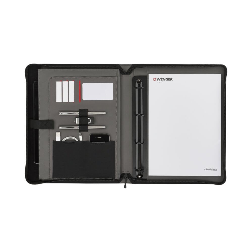 WENGER Venture Carpeta con asa, portafolios con organizador de negocios, compartimento para tableta de 10", poliéster/vinilo, cuaderno A4, mujer hombre, negro, 611710