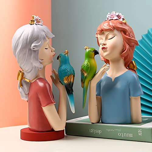 Amazon.co.jp: 現代彫刻 かわいいオウムの女の子彫刻の装飾品樹脂