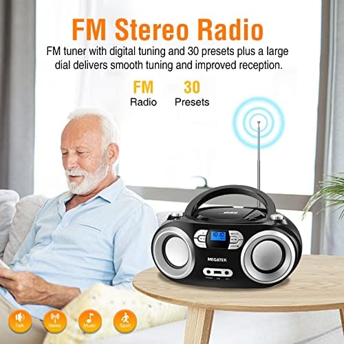 MEGATEK Portable Stereo CD Player Boombox with FM Radio, Bluetooth, USB, Aux-in and Headphone Jack, CD-R/RW and MP3 CDs Compatible, Clear and Balanced Sound, AC/Battery Operated - Black 5 517B6yMES2L. AC