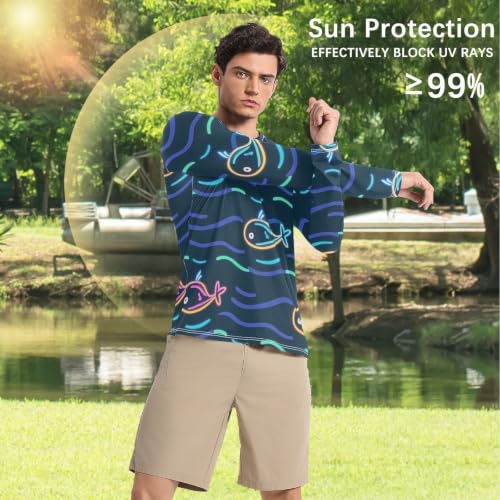 Camiseta de protección solar azul con tiburón de dibujos animados y corte holgado para la playa 4
