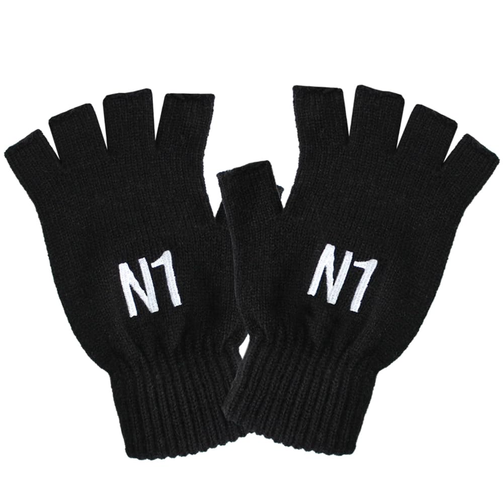 Teddyt's Women's Black Personalised Warm Thermal Knit Fingerless Winter Gloves (, 2 Initials)